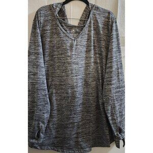 FULLBEAUTY SPORT KANGAROO-POCKET THUMB-HOLE-SLEEVE BLACK/WHITE V-NECK HOODIE